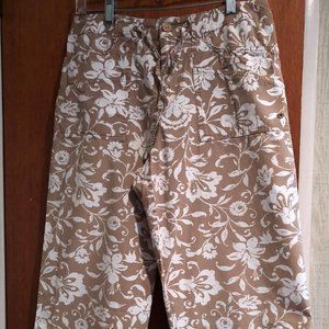 Sigrid Olsen, Size 10, Taupe, Casual Women's 100% Cotton, Floral print, Capris
